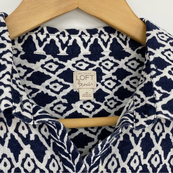 Ann Taylor Loft Beach navy white linen button front dress cover up wms sz medium - Picture 3 of 12